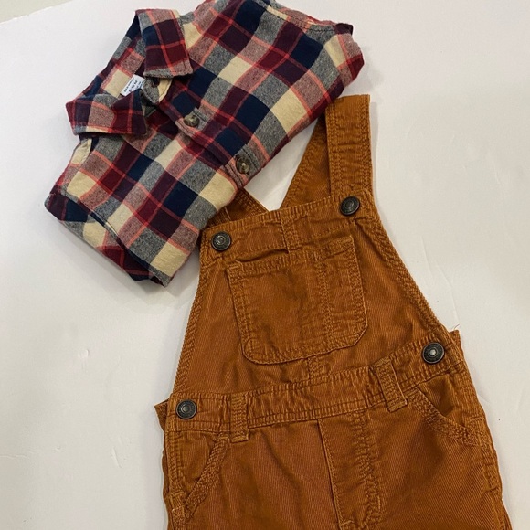 LIKE NEW✨OLD NAVY 6-12M👖2- PEICE overall and shirt/flannel✨🤎 - Picture 5 of 8